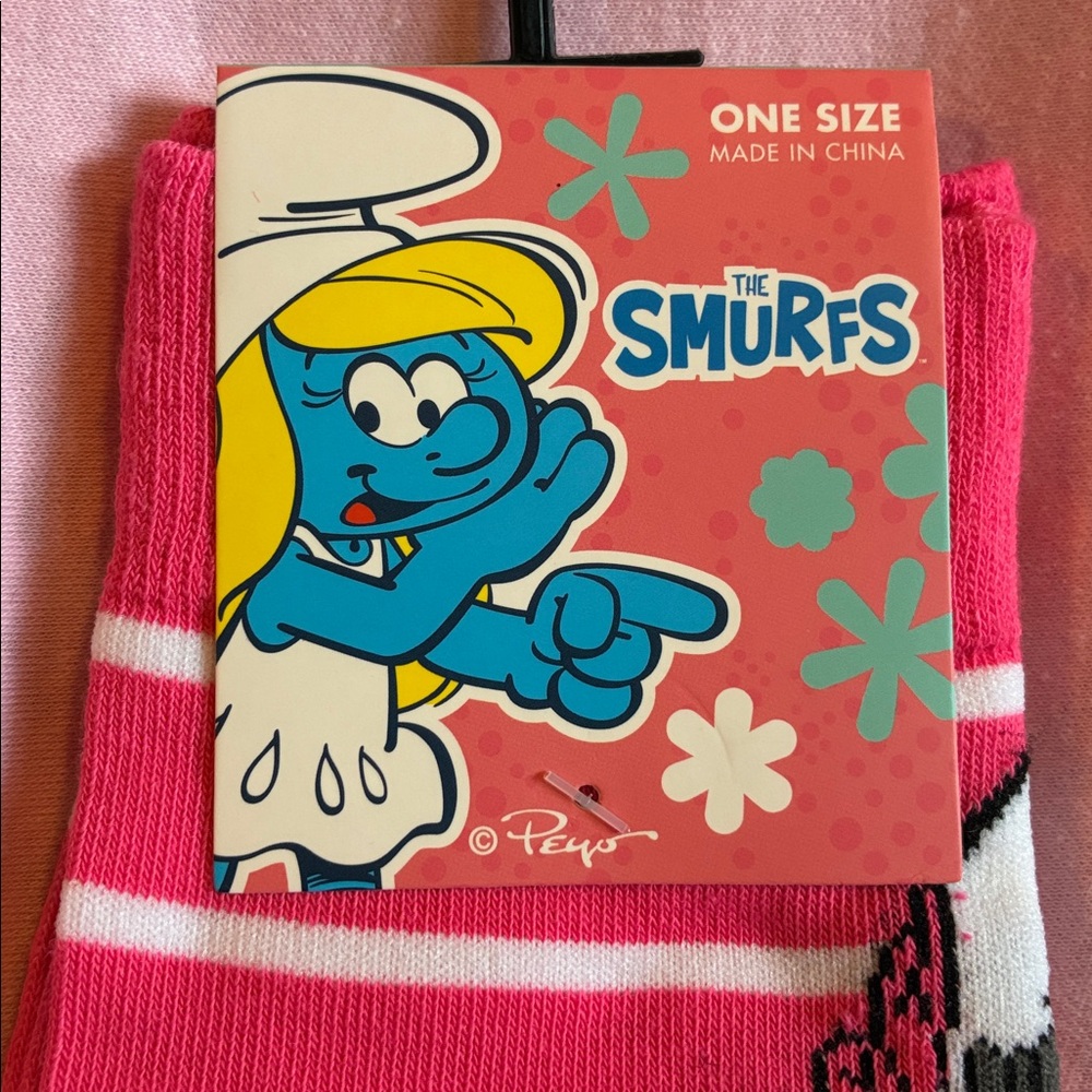 3/$18 The Smurfs Pink and White Novelty Socks One Size Fits Some (Women’s 7-12)